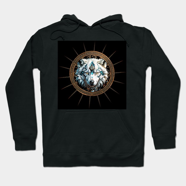 Stunning  white steampunk wolf. Hoodie by Nicky2342